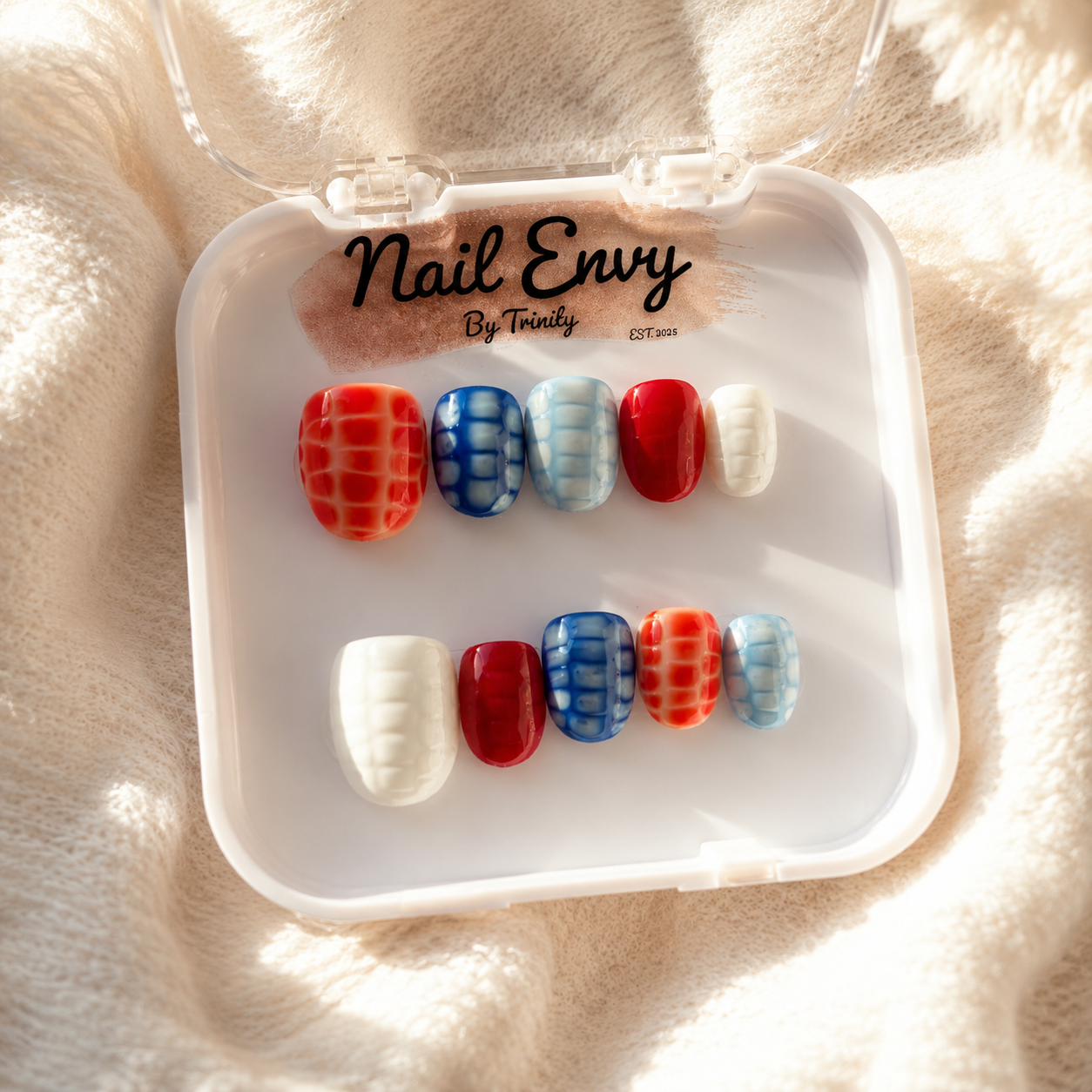 Stars & Stripes Press-On Nails | Handmade Reusable 4th of July Patriotic Nails in Red, White & Blue (Copy 2)