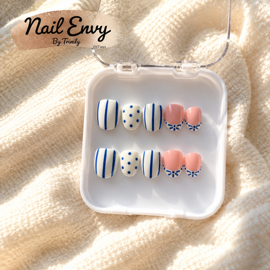 Summer Press On Nails | Handmade Reusable Glue-On Nail Set | Custom Sizes | Salon Quality False Nails | Beach Vacation Nail Design | Gift for Her)