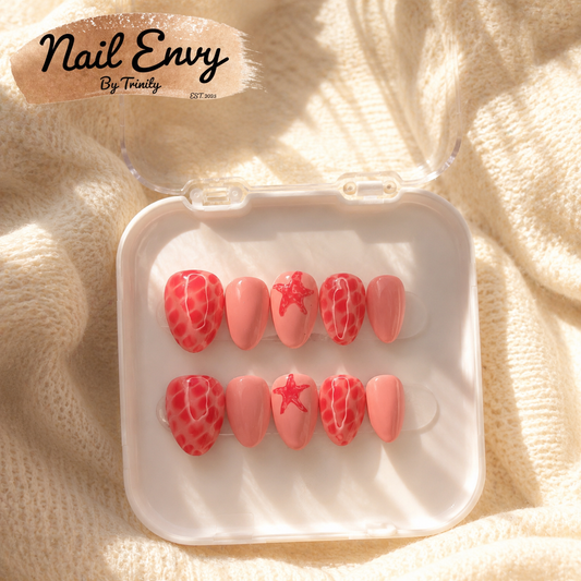 Summer Press On Nails | Handmade Reusable Glue-On Nail Set | Custom Sizes | Salon Quality False Nails | Beach Vacation Nail Design | Gift for Her