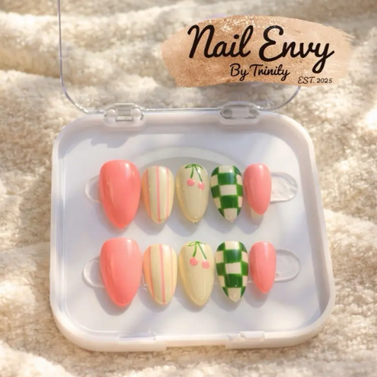 Summer Press On Nails | Handmade Reusable Glue-On Nail Set | Custom Sizes | Salon Quality False Nails | Beach Vacation Nail Design | Gift for Her