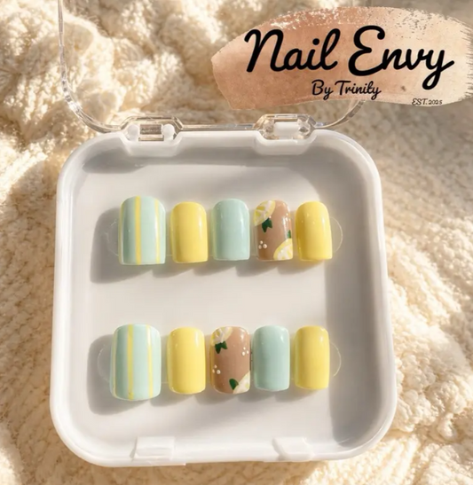 Summer Press On Nails | Handmade Reusable Glue-On Nail Set | Custom Sizes | Salon Quality False Nails | Beach Vacation Nail Design | Gift for Her