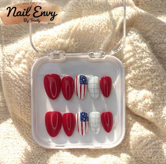 Stars & Stripes Press-On Nails | Handmade Reusable 4th of July Patriotic Nails in Red, White & Blue