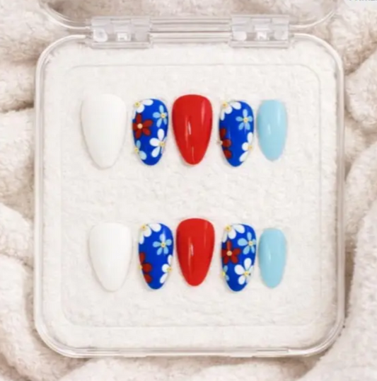 Stars & Stripes Press-On Nails | Handmade Reusable 4th of July Patriotic Nails in Red, White & Blue