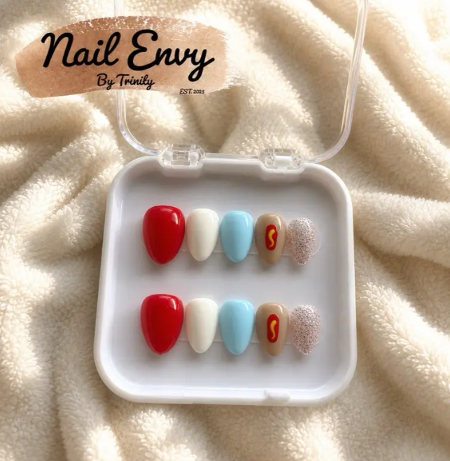 Stars & Stripes Press-On Nails | Handmade Reusable 4th of July Patriotic Nails in Red, White & Blue