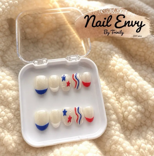 Stars & Stripes Press-On Nails | Handmade Reusable 4th of July Patriotic Nails in Red, White & Blue