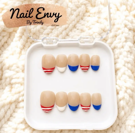 Stars & Stripes Press-On Nails | Handmade Reusable 4th of July Patriotic Nails in Red, White & Blue