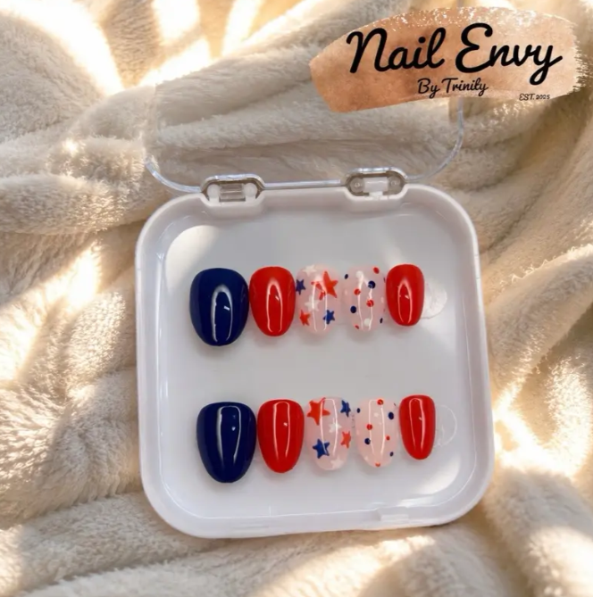 Stars & Stripes Press-On Nails | Handmade Reusable 4th of July Patriotic Nails in Red, White & Blue
