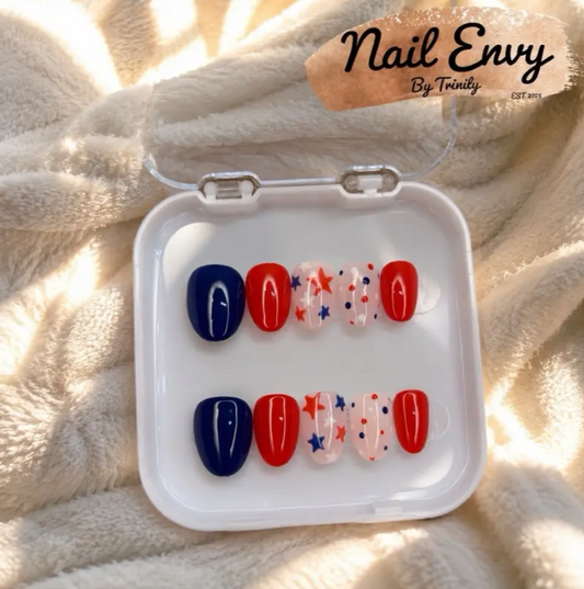 Stars & Stripes Press-On Nails | Handmade Reusable 4th of July Patriotic Nails in Red, White & Blue