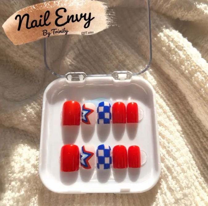 Stars & Stripes Press-On Nails | Handmade Reusable 4th of July Patriotic Nails in Red, White & Blue