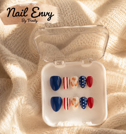 Stars & Stripes Press-On Nails | Handmade Reusable 4th of July Patriotic Nails in Red, White & Blue