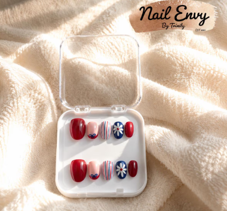 Stars & Stripes Press-On Nails | Handmade Reusable 4th of July Patriotic Nails in Red, White & Blue