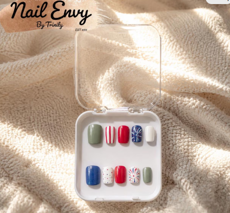 Stars & Stripes Press-On Nails | Handmade Reusable 4th of July Patriotic Nails in Red, White & Blue