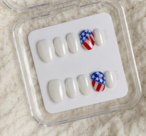Stars & Stripes Press-On Nails | Handmade Reusable 4th of July Patriotic Nails in Red, White & Blue