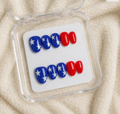 Stars & Stripes Press-On Nails | Handmade Reusable 4th of July Patriotic Nails in Red, White & Blue